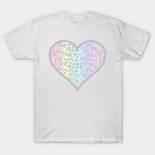 Pastel Rainbow Leopard Print Heart T-Shirt